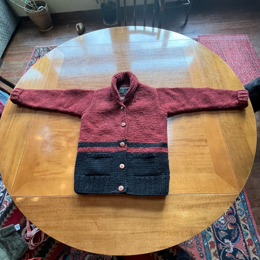 Filson Red and Black Women's Cardigan Sweater